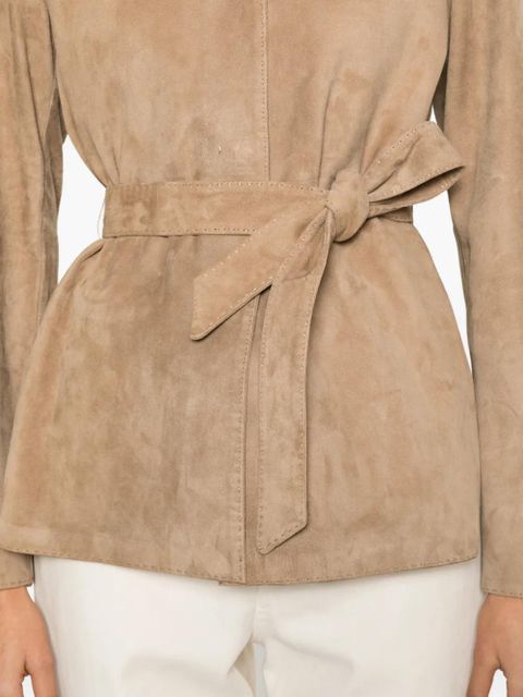 Max Mara belted suede leather jacket - Brown