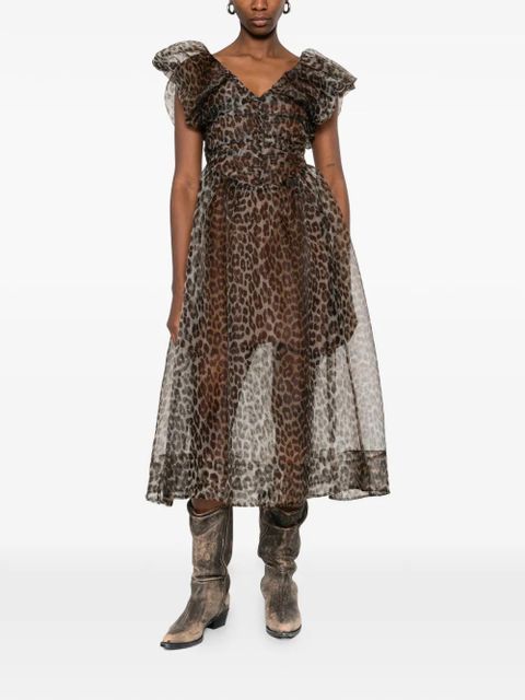 GANNI ruffled animal-print midi dress - Brown - zdjęcie produktu nr 2