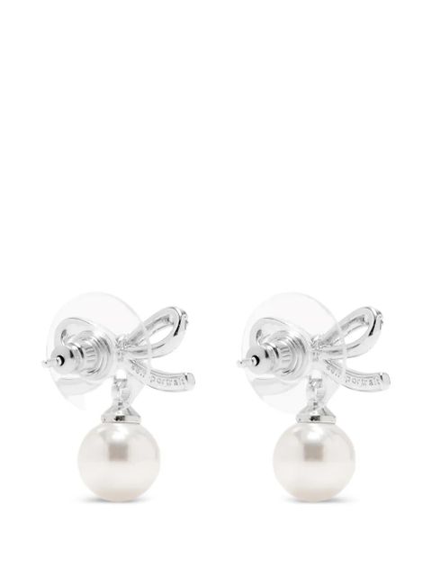 Self-Portrait bow pearl earrings - Silver