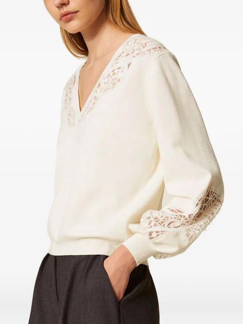 TWINSET embroidered v-neck sweater - White
