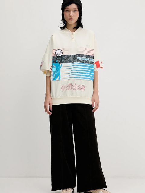 adidas Originals bluza Summersp Crew damska kolor beżowy z kapturem z nadrukiem JW0148 - zdjęcie produktu nr 2