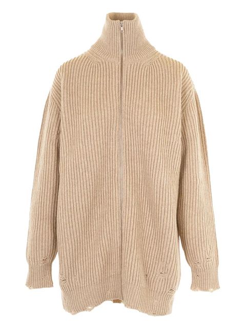 MM6 Maison Margiela zip-up ribbed cardigan - Neutrals - zdjęcie produktu nr 1