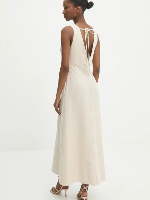 Answear.LAB sukienka z domieszką lnu kolor beżowy maxi rozkloszowana - zdjęcie produktu nr 2