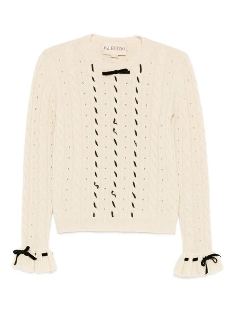 Valentino Garavani cable-knit ruffled-cuff sweater - Neutrals