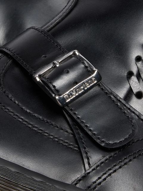 Dr. Martens kozaki skórzane Anistone damskie kolor czarny na płaskim obcasie DM42669001