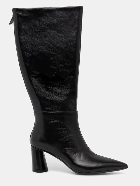 BOSS kozaki skórzane Gracey kolor czarny na słupku 50552785