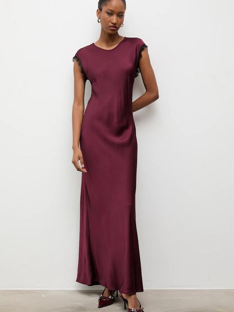 Answear.LAB sukienka kolor bordowy maxi rozkloszowana - zdjęcie produktu nr 1