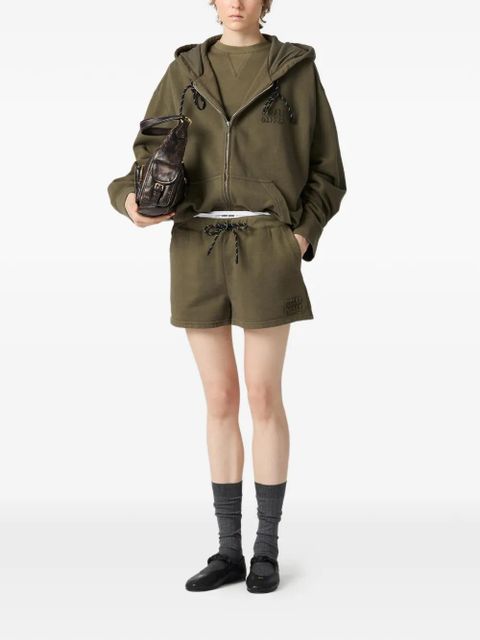 Miu Miu logo-detail sweat shorts - Green