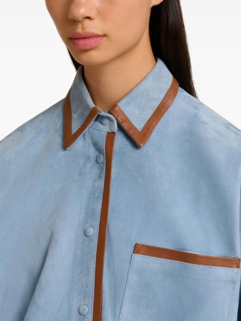 Marni nappa-trim suede shirt - Blue