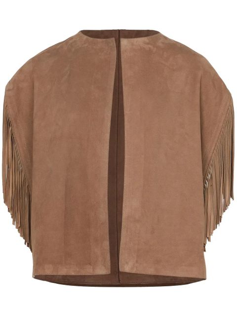 Yves Salomon fringed-trim jacket - Brown - zdjęcie produktu nr 1