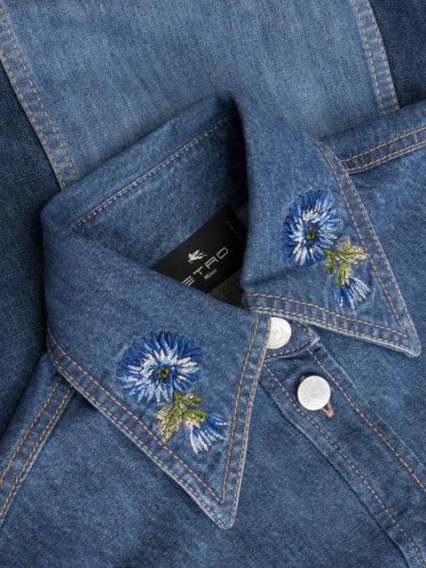 ETRO floral-embroidered denim shirt - Blue