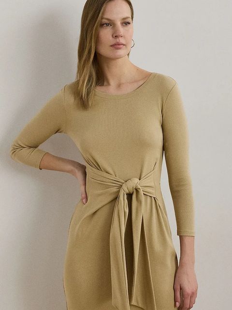 Lauren Ralph Lauren sukienka kolor beżowy midi dopasowana 200973598 - zdjęcie produktu nr 2