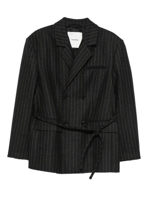 Nanushka Osono pinstripe tie-waist blazer - Black - zdjęcie produktu nr 1