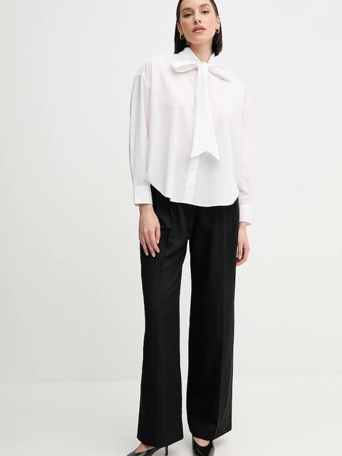 Tommy Hilfiger koszula bawełniana damska kolor biały relaxed z wiązanym dekoltem WW0WW44722 - zdjęcie produktu nr 2