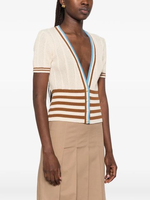 Valentino Garavani striped logo-plaque cardigan - Neutrals