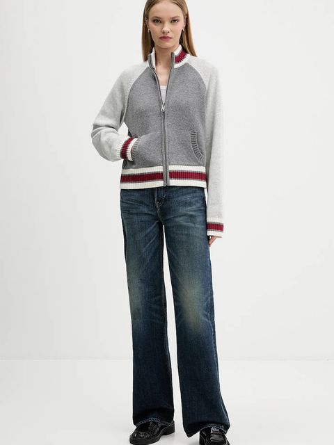 Guess Jeans kardigan z dodatkiem wełny damski kolor szary lekki W5BR12 Z0561