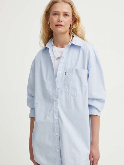 Levi's koszula bawełniana damska kolor niebieski relaxed z kołnierzykiem klasycznym