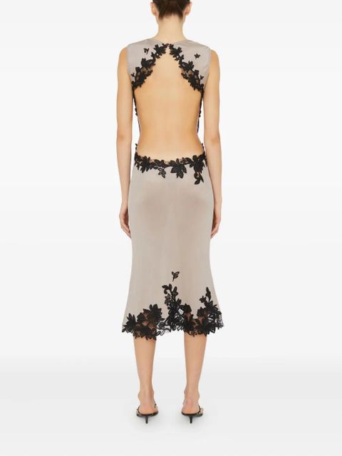 Christopher Esber Hibiscus embroidered-lace-insert midi dress - Neutrals