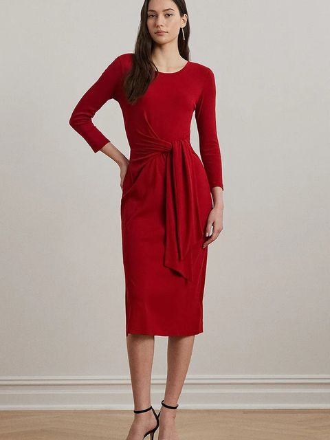 Lauren Ralph Lauren sukienka kolor czerwony midi dopasowana 200973598 - zdjęcie produktu nr 1