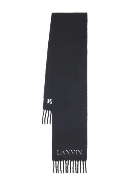 Lanvin jacquard logo motif fringed scarf - Black