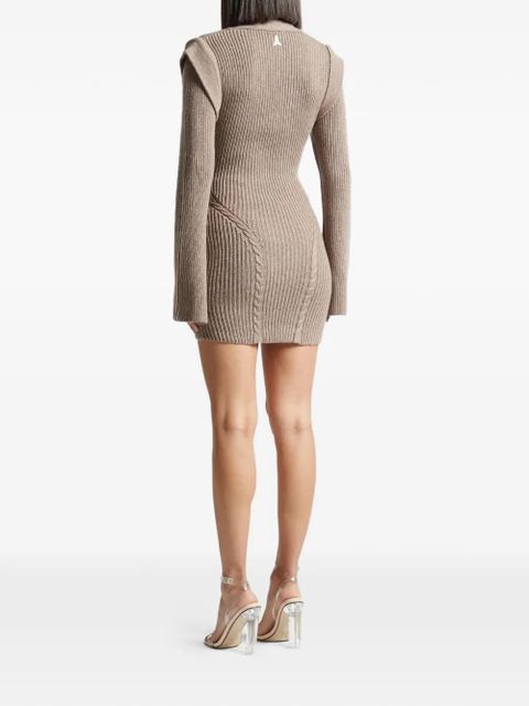 Manière De Voir wide-shoulder knitted mini dress - Neutrals