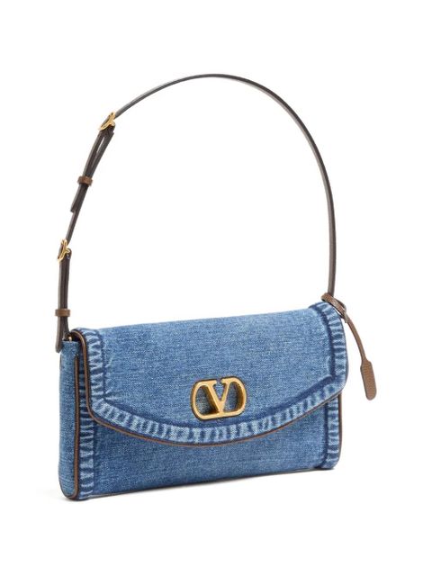 Valentino Garavani small DeVain denim shoulder bag - Blue
