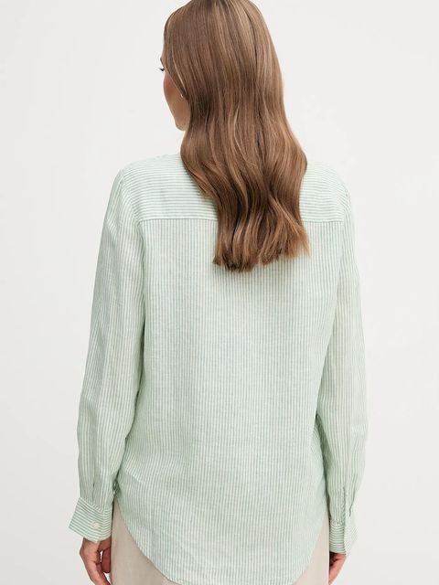 Tommy Hilfiger koszula lniana damska kolor zielony relaxed z kołnierzykiem klasycznym WW0WW44679 - zdjęcie produktu nr 2