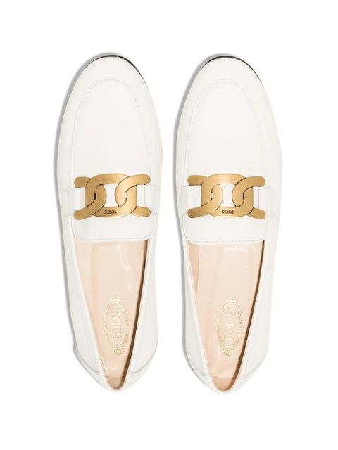 Tod's Kate gold-chain leather loafers - White