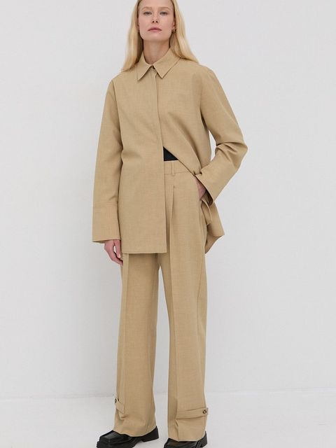 Herskind Spodnie Logan damskie kolor zielony proste high waist