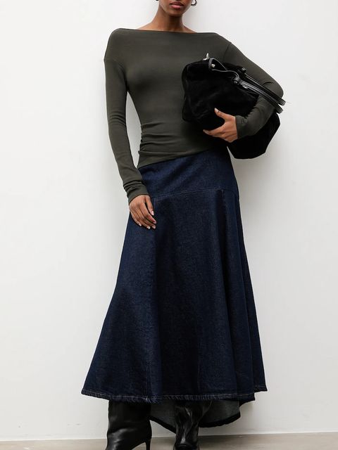 Answear.LAB spódnica jeansowa kolor granatowy maxi rozkloszowana - zdjęcie produktu nr 1