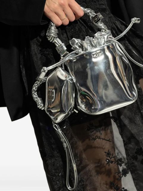 GANNI braided-handle metallic-effect pouch bag charm - Silver - zdjęcie produktu nr 2