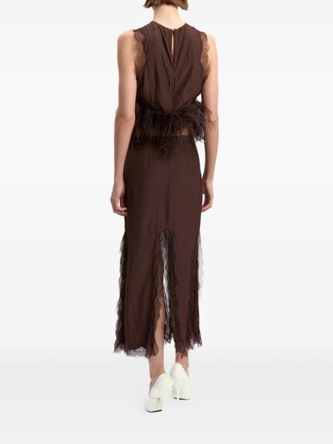 16Arlington Dickens feather-trim lace-detail top - Brown
