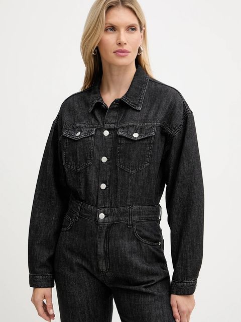 Haveone kombinezon jeansowy kolor czarny bawełniany z kołnierzykiemm YGZ-P007