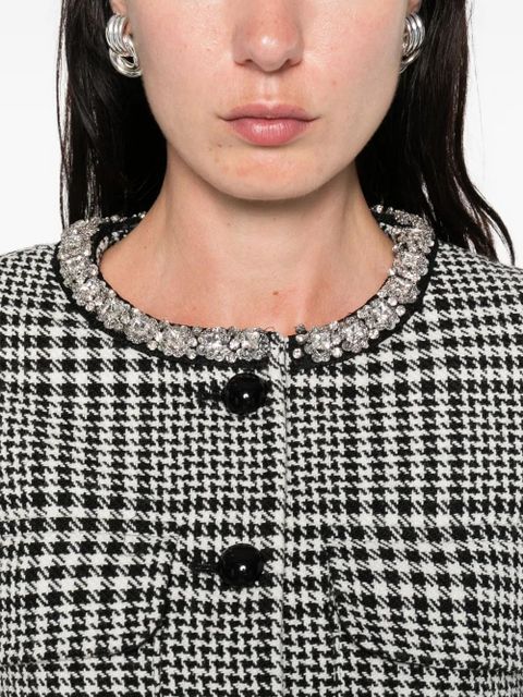 Self-Portrait embellished-collar houndstooth jacket - Black