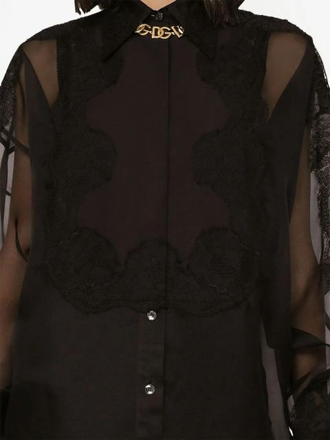Dolce & Gabbana lace-trim organza tuxedo shirt - Black