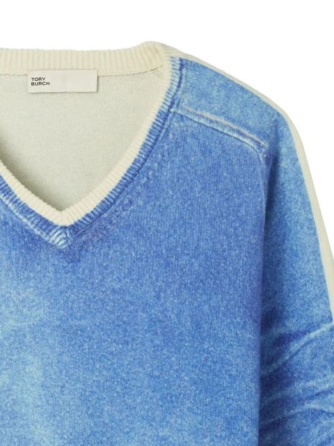 Tory Burch v-neck print merino wool sweater - Blue - zdjęcie produktu nr 2