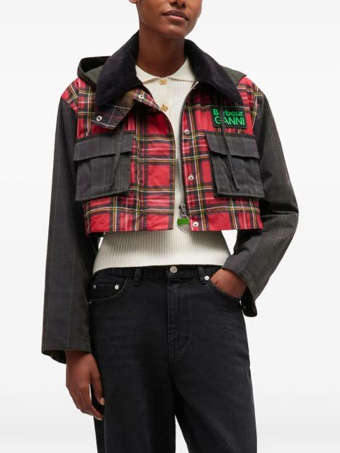 GANNI x Barbour tartan peplum coat - Green