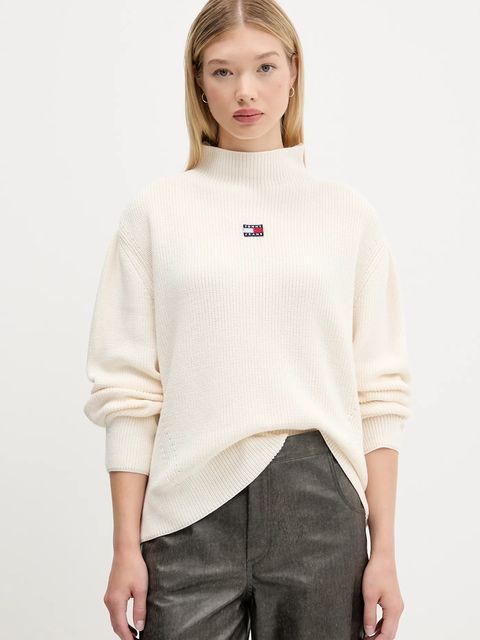 Tommy Jeans sweter bawełniany damski kolor beżowy z półgolfem DW0DW21676 - zdjęcie produktu nr 1
