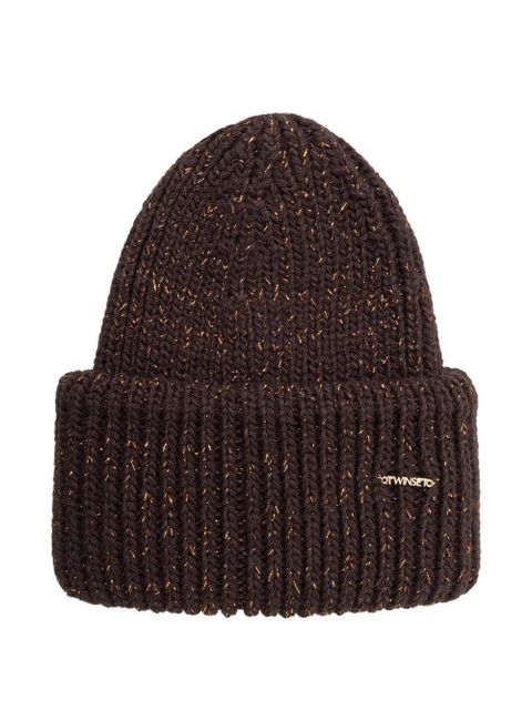 TWINSET ribbed-knit lurex-detail beanie hat - Brown - zdjęcie produktu nr 1