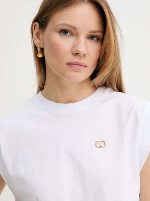 Twinset t-shirt bawełniany damski kolor biały 251TT2043