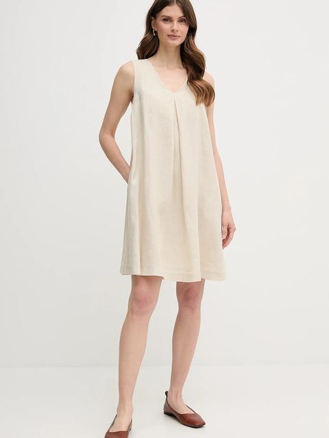 United Colors of Benetton sukienka lniana kolor beżowy mini rozkloszowana 4AGHDV0AX