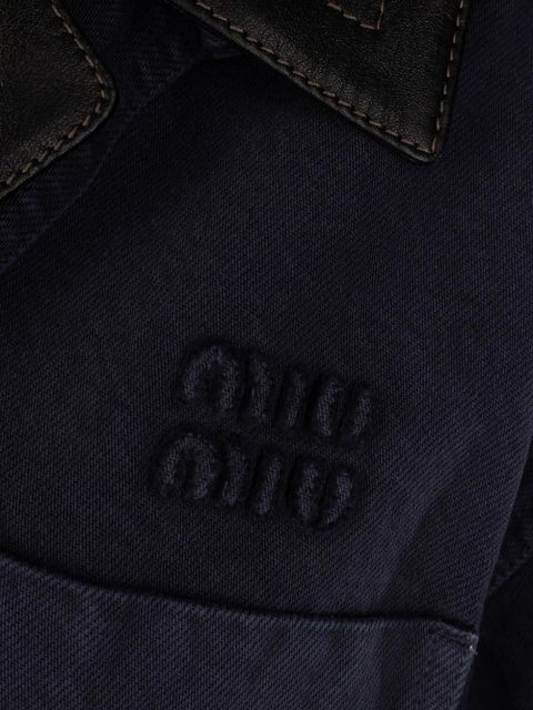 Miu Miu leather-collar logo-embroidered jacket - Blue