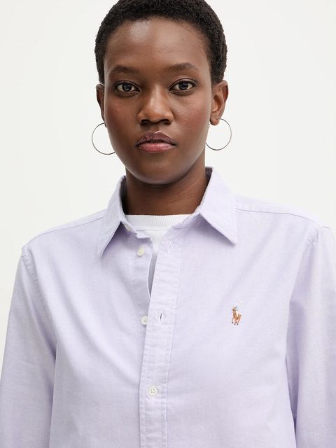 Polo Ralph Lauren koszula bawełniana damska kolor fioletowy relaxed z kołnierzykiem klasycznym 211970736