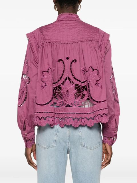 FARM Rio floral-cut-out scalloped shirt - Purple
