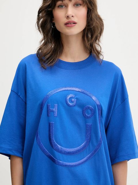 Hugo Blue t-shirt bawełniany damski kolor niebieski 50550141