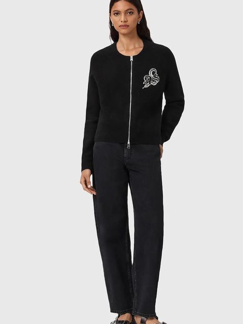 AllSaints kardigan z dodatkiem wełny JAQUELINE kolor czarny W042KD