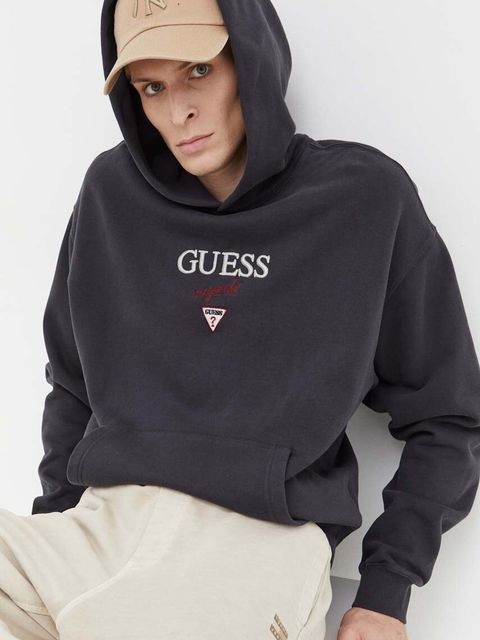Guess Originals bluza kolor szary z kapturem z aplikacją