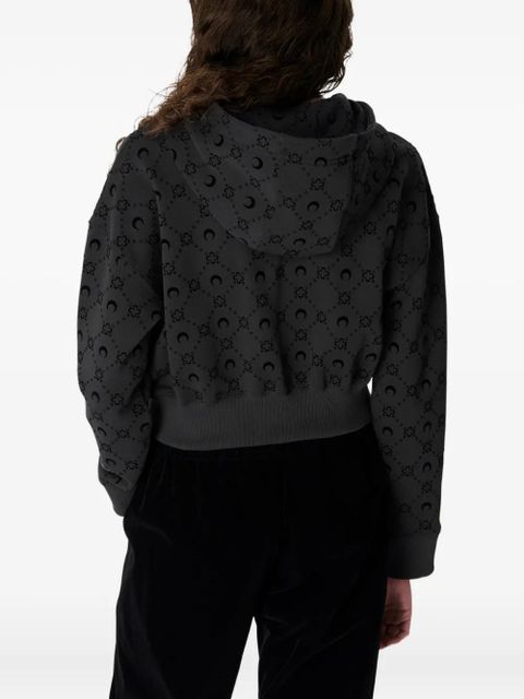 Marine Serre moonogram-pattern zip-up hoodie - Black