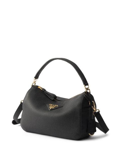 Prada logo-plaque leather shoulder bag - Black