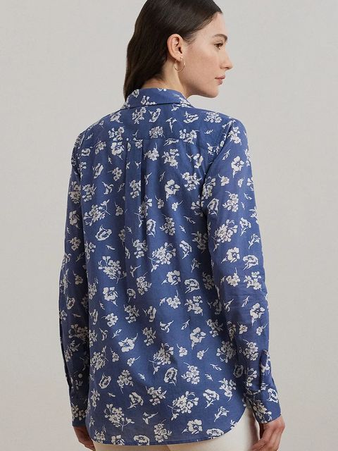 Lauren Ralph Lauren koszula bawełniana damska kolor niebieski regular z kołnierzykiem klasycznym 200970770 - zdjęcie produktu nr 2